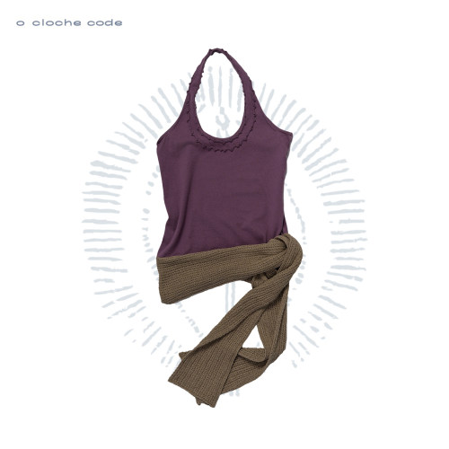 o cloche code 26SS 拼色绑带挂脖上衣