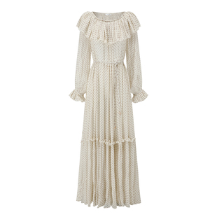 INTO THE EAST 白色迷你腰果荷叶领真丝连衣裙