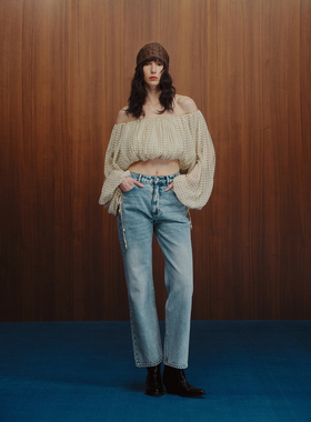 INTO THE EAST 白色迷你腰果量感抽褶上衣衬衫