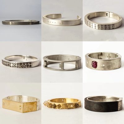 抛光纯银镶嵌钻石手镯