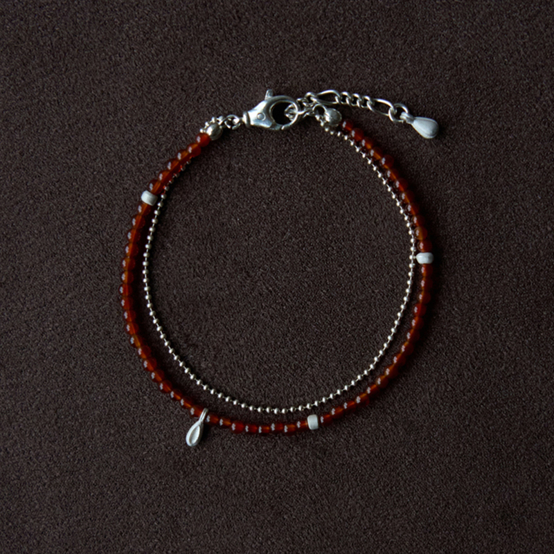 OLIO E ACETO 纯红玛瑙水滴果双层手链