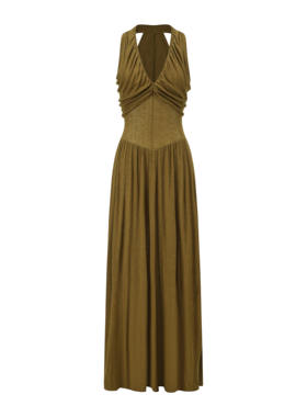 OUDE WAAG 26早春 V领垂坠螺纹连衣裙