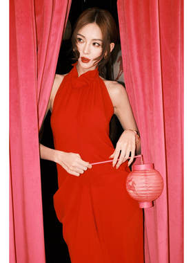 OUDE WAAG 抽褶领垂坠连衣裙