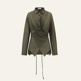 INTO THE EAST 26春夏 橄榄绿交叠系带衬衫