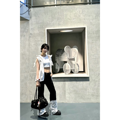 VeniceW  蕾丝拼接亚麻袜裤