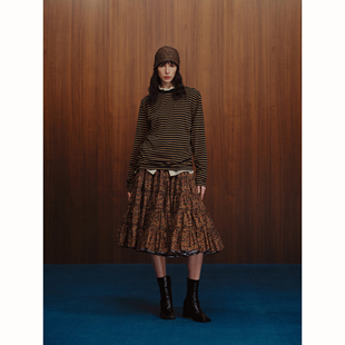 INTO THE EAST 棕蓝条纹长袖T恤