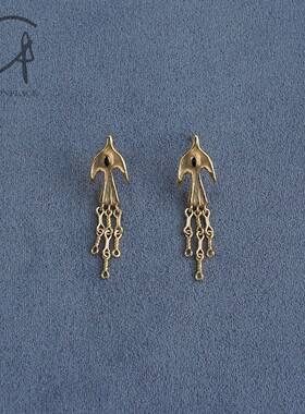 SALE E PEPE 纯银镀金小鸟流苏耳环