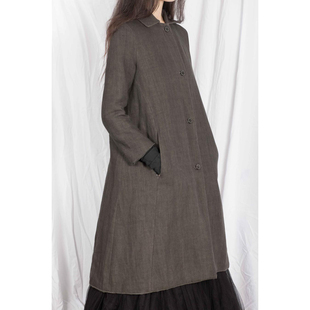 先锋 70%OFF 意大利手工 极优剪裁麻制系扣风衣外套 暗黑 A1923