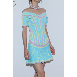 渐变格纹百褶连衣裙 KNITS 40%OFF NAN