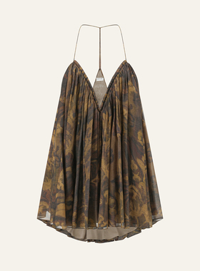 INTO THE EAST 26春夏 茛苕油彩深v吊带上衣/杏黄色亚麻翻边短裤