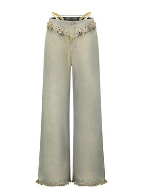 RUI built 26早春 细带拼接铆钉弯刀牛仔裤