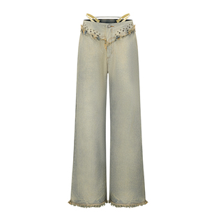 细带拼接铆钉弯刀牛仔裤 26早春 built RUI