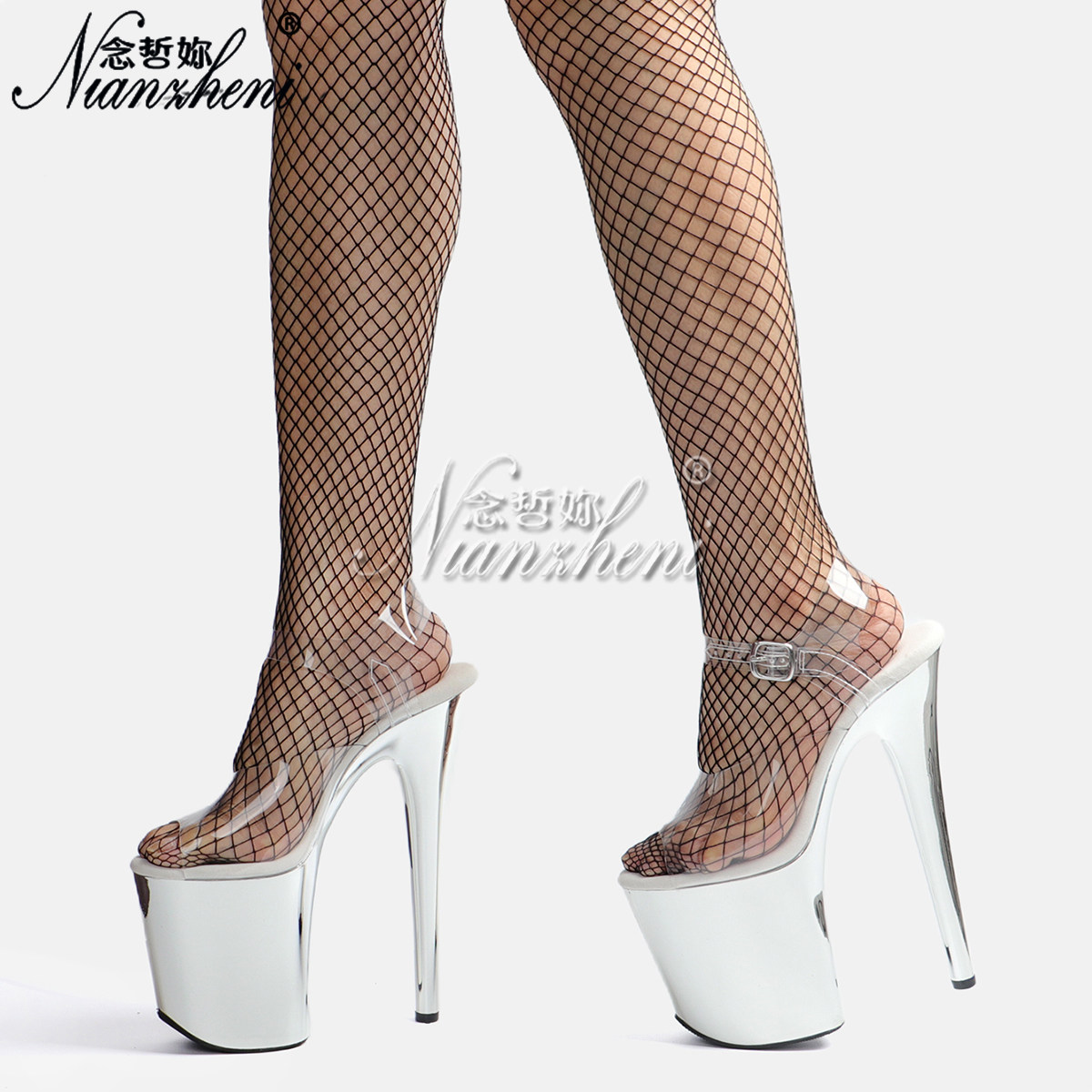 20CM超高跟鞋恨天高细跟防水台大码防滑不累脚凉鞋模特水晶钢管舞