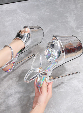 22cm超高跟鞋细跟防水台大码30公分恨天高露趾凉鞋舞台演出T台秀