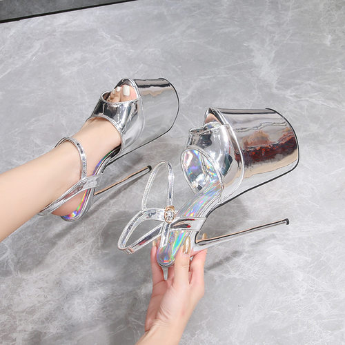 22cm超高跟鞋细跟防水台大码30公分恨天高露趾凉鞋舞台演出T台秀