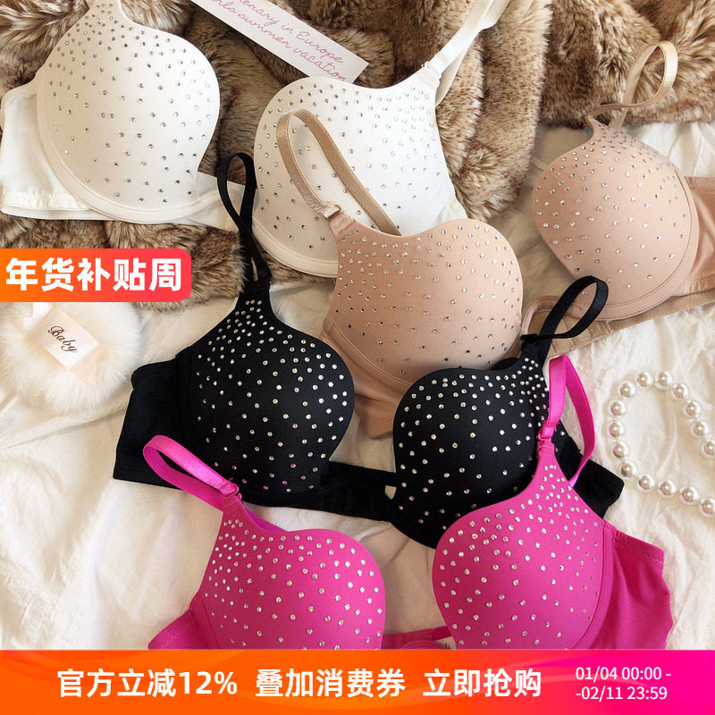 法式水钻烫钻性感聚拢U型软钢圈聚拢显大内衣套装文胸罩上托辣妹