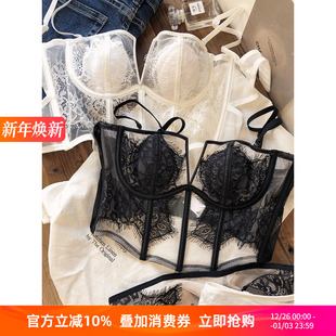 兔耳朵睫毛蕾丝纯欲软钢圈防下垂内衣 文胸套装 法式 性感鱼骨马甲式