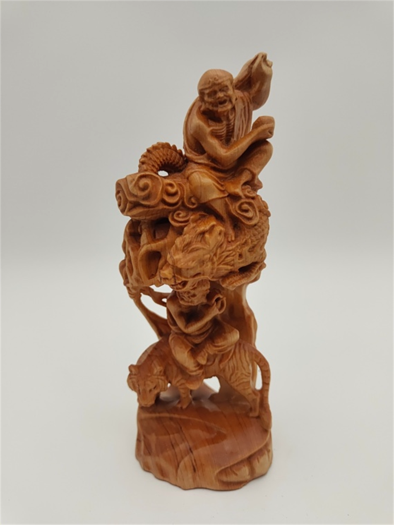 崖柏黄杨木雕降龙伏虎罗汉佛像家居办公室装饰实木雕刻摆件工艺品