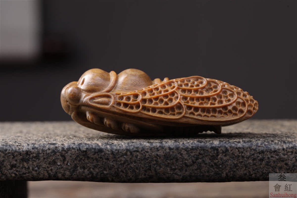 绿檀木雕一鸣惊人手把件实木雕刻檀木知了蝉文玩把玩件工艺礼品男