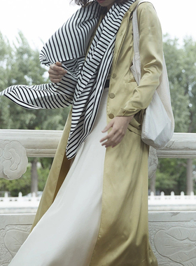 CHHC原单灵气重磅真丝手工迁线黑白条纹围巾1米2大方巾披肩FA920