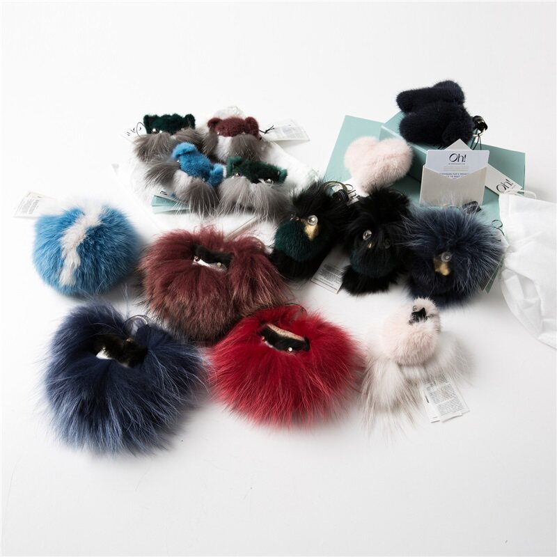 丹麦原，Oh！萌宠具精致 水貂狐狸毛真皮挂架饰包饰钥匙扣FA358