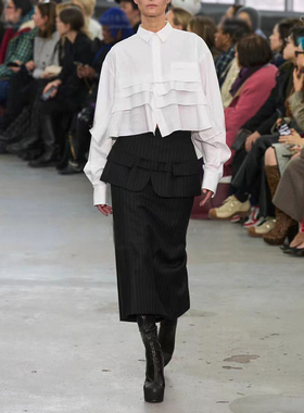 25年春夏款S@CAI设计ju遮肉纸片人薄感立体层次长袖白色衬衫Q532