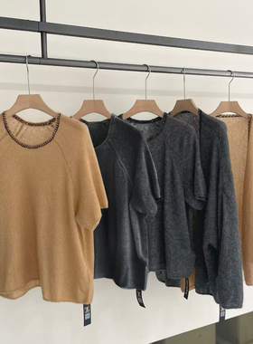 忒级康宝莱云朵般绵软真丝羊绒手工缝制勾边套头衫+开衫套装Q653