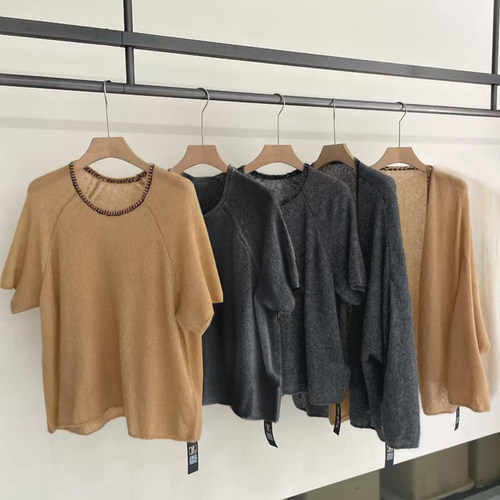 忒级康宝莱云朵般绵软真丝羊绒手工缝制勾边套头衫+开衫套装Q653