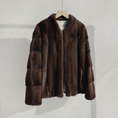 美老钱风美拉德排条工艺小蝙蝠袖 感马赫根尼本色咖水貂外套皮草