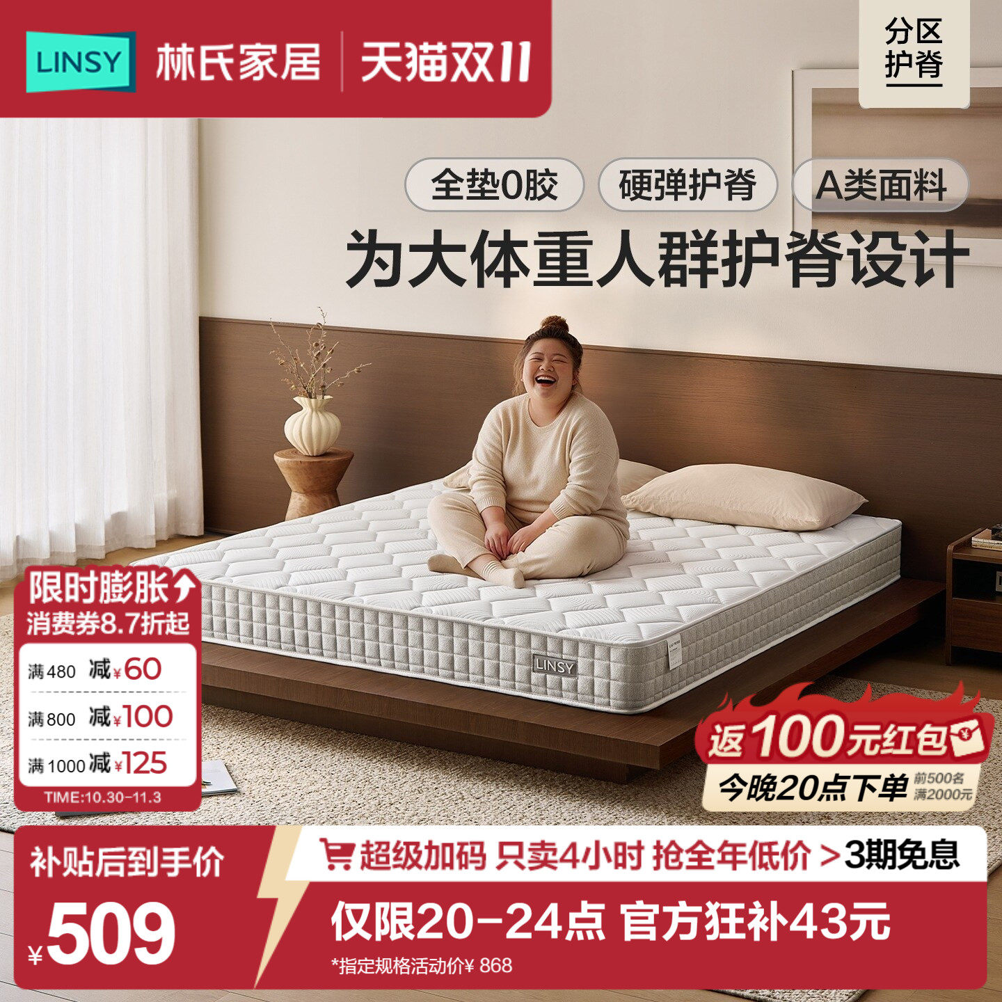 金棕林氏家居椰棕床垫青少年护脊家用卧室棕垫乳胶弹簧硬垫子15cm
