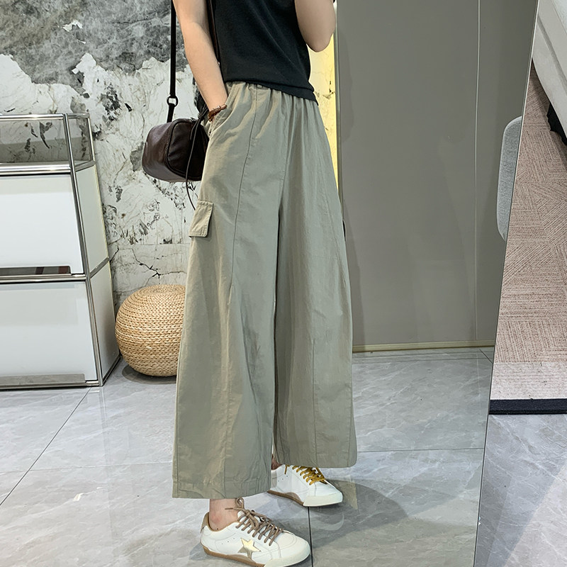 松弛有度亚麻莱赛尔休闲裤女夏新款松紧腰小个子工装裤气球阔腿裤