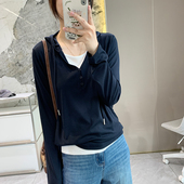 闭眼冲 新休闲百搭宽松打底衫 神级显瘦假两件连帽长袖 T恤女秋季