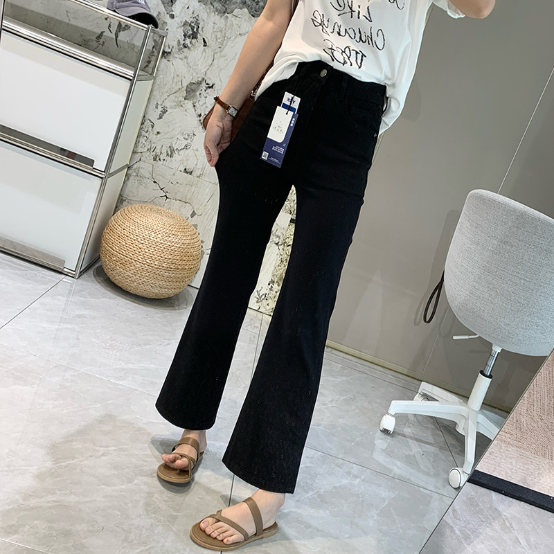 太显瘦！凉感冰棉微喇牛仔裤女夏季薄款四面弹九分高腰直筒阔腿裤