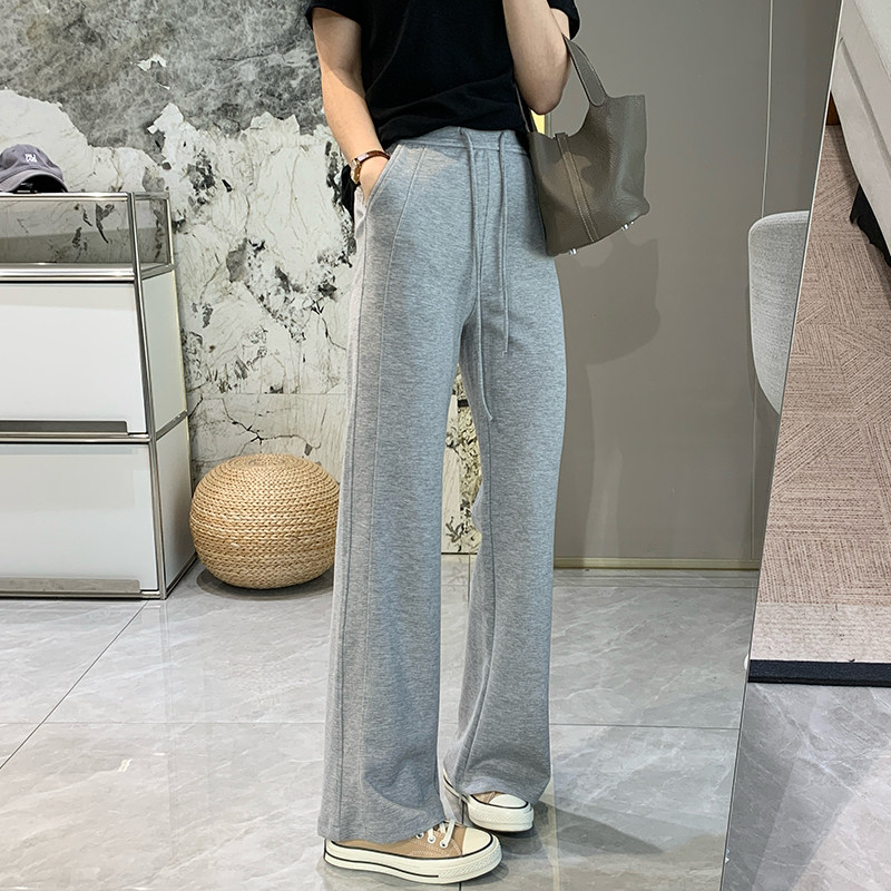 天丝氧气棉休闲裤女春季新高弹高腰舒适直筒阔腿裤宽松抽绳微喇裤