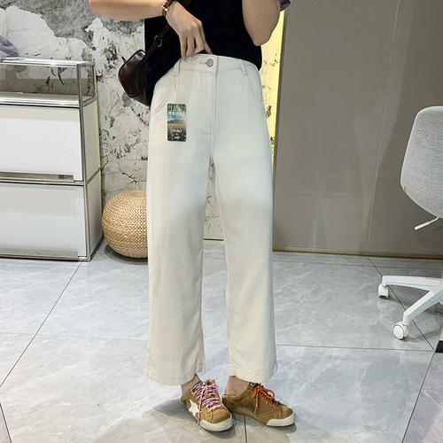 夏季天丝凉感高腰九分直筒牛仔裤