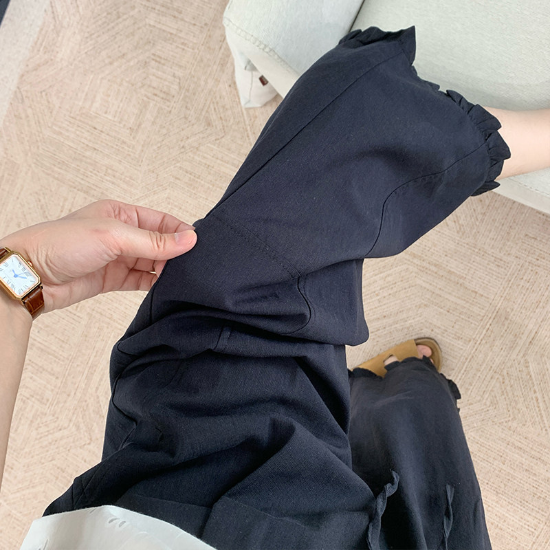 天丝花边裤！超薄凉感阔腿休闲裤女夏季宽松显瘦小个子九分直筒裤