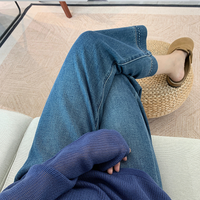 品质四面弹宽边经典直筒牛仔裤