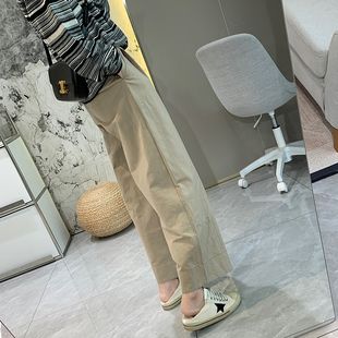 高腰宽松垂感九分阔腿裤 女秋 日杂风宽边直筒纯棉休闲裤 清仓特价