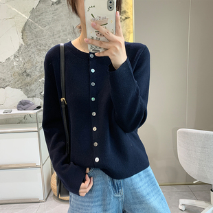韩系软糯毛衣开衫 弹力圆领百搭上衣 女春季 简约风气质纽扣针织衫