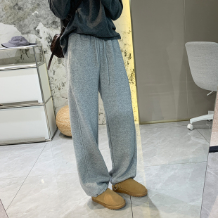松紧腰宽松直筒休闲裤 暖呼呼2穿抽绳加绒保暖阔腿卫裤 女秋冬厚款