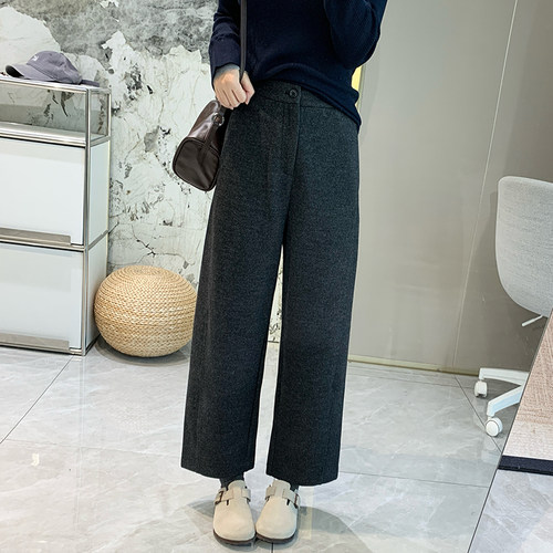 铜氨羊毛老钱风直筒休闲裤女