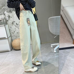 显瘦弹力阔腿牛仔裤 百搭长裤 女高腰宽松美式 秋季 弯刀裤 清仓特价