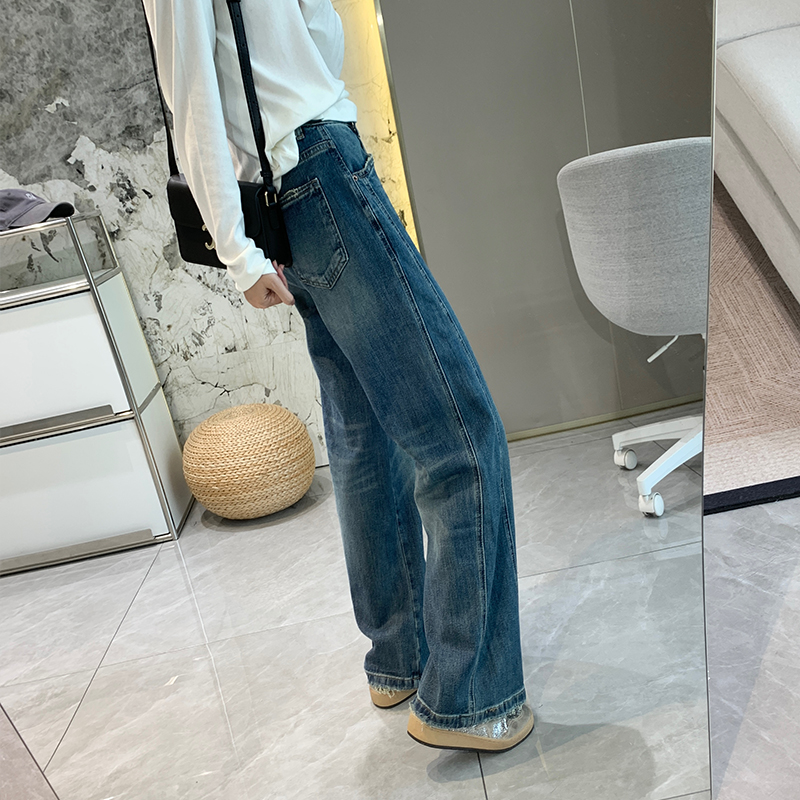 烟花洗立体裁直筒牛仔裤