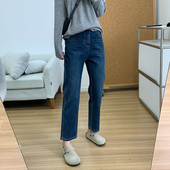 小个子法棍牛仔裤 笔直薯条裤 高腰烟管裤 春季 女 显瘦四面弹直筒裤