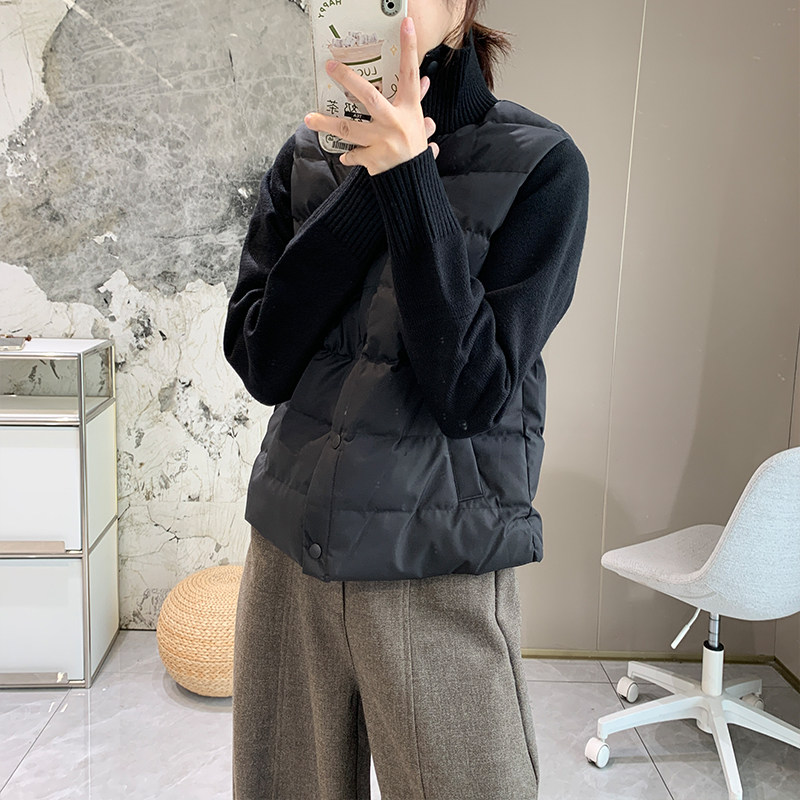 针织拼接立领棉服女秋冬上衣假两件单排扣保暖宽松设计感棉衣外套