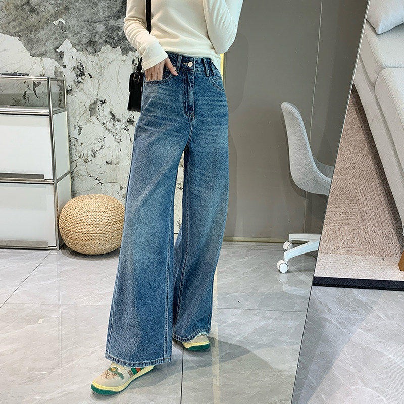 清仓特价 高定石磨猫须水洗蓝大直筒牛仔裤女秋季高腰宽松阔腿裤,女装/女士精品,牛仔裤,淘宝优惠券,粉丝福利购,淘宝优惠卷
