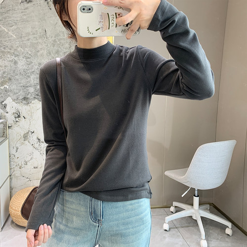 春季薄绒半高领亲肤打底衫女
