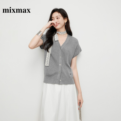 MIXMAX/美姿宝莲针织衫女2025年秋季新款桑蚕丝开衫羊毛小衫外穿