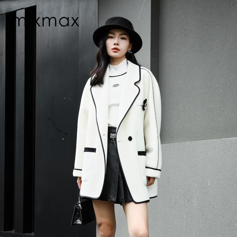 MIXMAX/美姿宝莲2025冬新款专柜同款中长款绵羊毛女士双面呢大衣