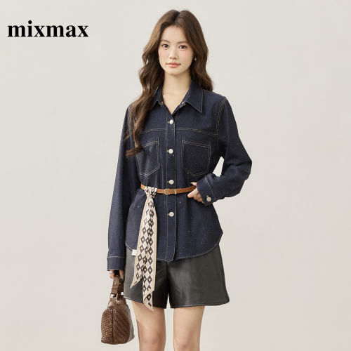 MIXMAX/美姿宝莲复古牛仔衬衫女长袖收腰显瘦百搭通勤上衣外套女